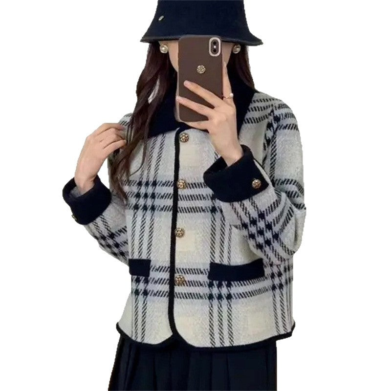 Damen Karierte Blazerjacke mit herausnehmbaren Taschen und Knopfdetails Heidi-Mode