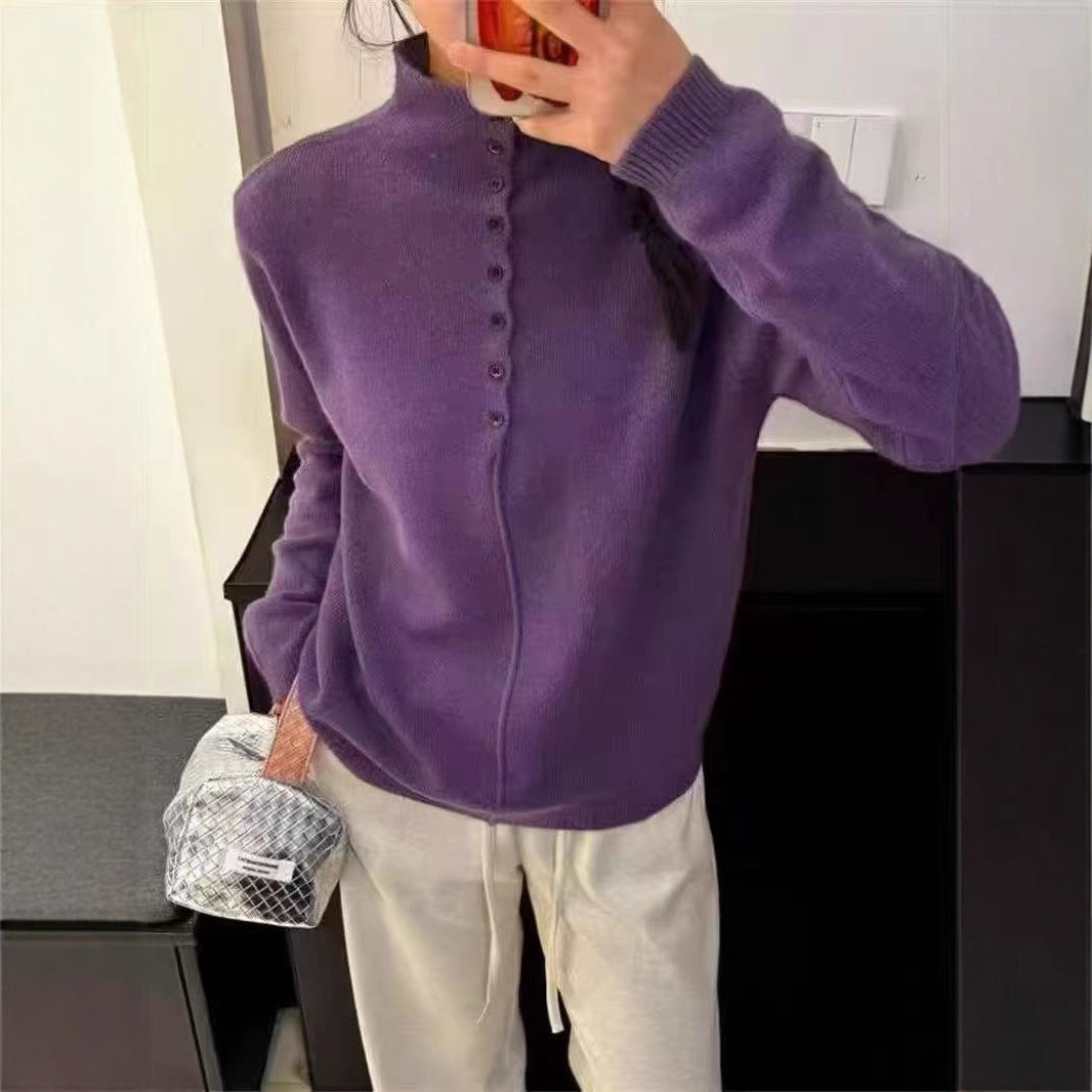 Damen Hochgeschlossener Strickpullover mit Knopfdetails Heidi-Mode