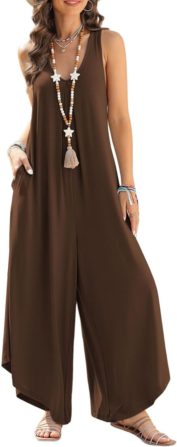 Damen luftiger Jumpsuit mit weitem Bein und praktischen Taschen Heidi-Mode