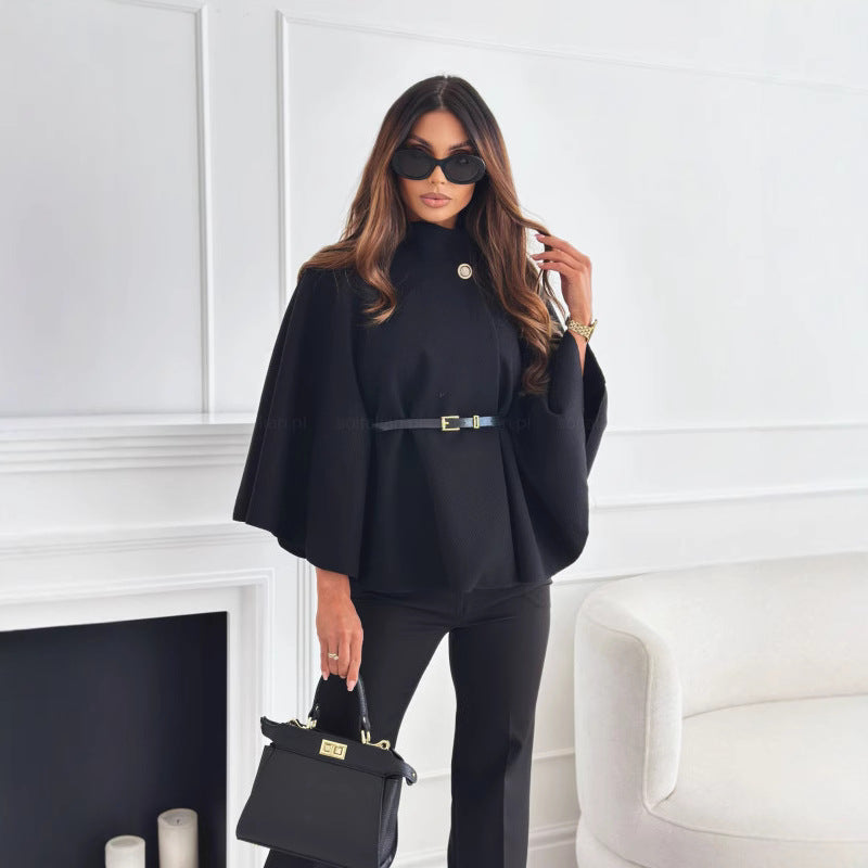 Damen modische Umhängejacke mit stylischem Gürteldetail Heidi-Mode