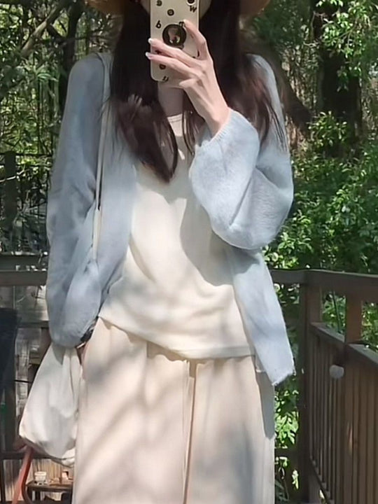 Damen flauschiger Cardigan mit lockerem Schnitt und weichen Ärmeln Heidi-Mode