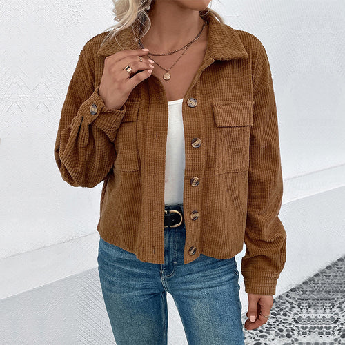 Damen Cordjacke mit zwei aufgesetzten Taschen und lässigem Schnitt Heidi-Mode