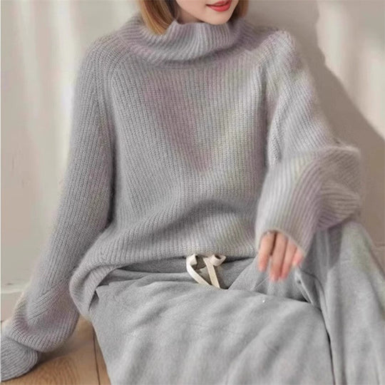 Damen Kuscheliger Rollkragenpullover aus weicher Baumwolle Heidi-Mode