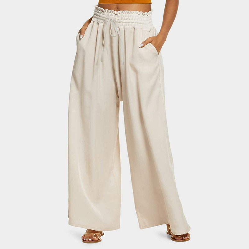 Damen Weite Sommerhose mit elastischem Bund und Raffungsdetails Heidi-Mode