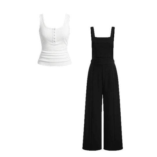 Damen lässiger Tank-Top und weit geschnittenen Latzhose Set Heidi-Mode