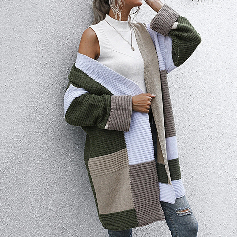Damen lässige Strickjacke mit geometrischem Muster und offenen Ärmeln Heidi-Mode