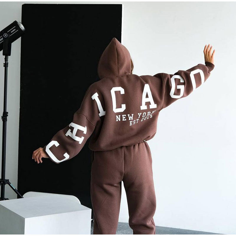 Damen Lässiger Oversize-Sweatanzug mit Kapuze und elastischem Bund Heidi-Mode