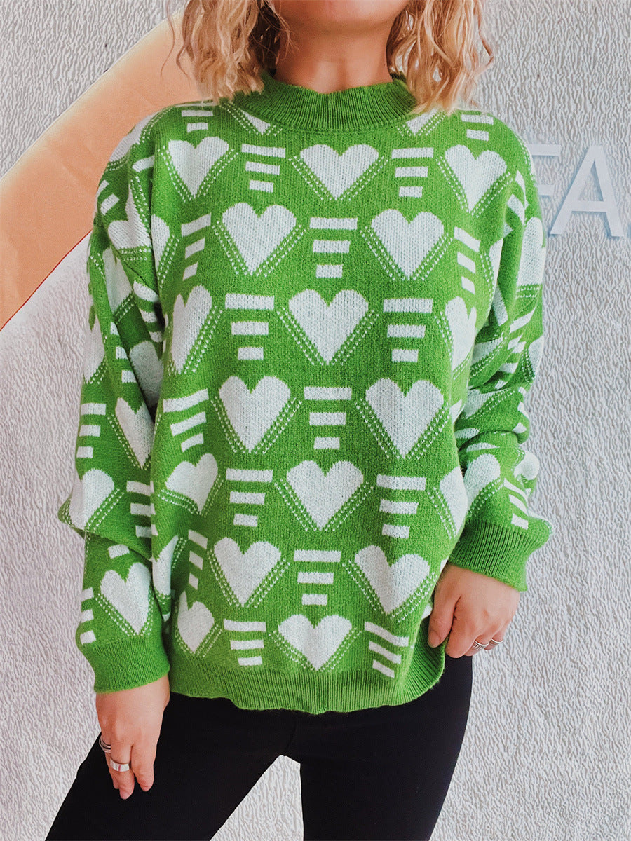 Damen gestrickter Pullover im modernen Herzdesign mit weitem Schnitt Heidi-Mode