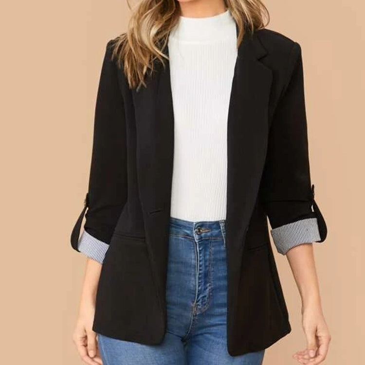 Damen Eleganter lässiger Blazer mit umschlagbaren Ärmeln und klassischem Schnitt Heidi-Mode