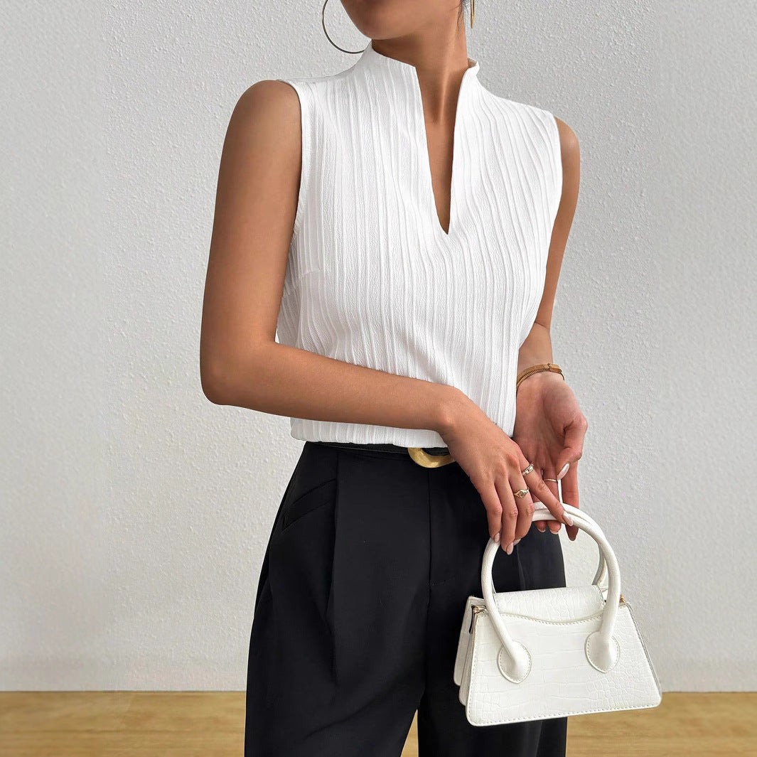 Damen Elegantes Top mit Stehkragen und feinen Plisseefalten Heidi-Mode