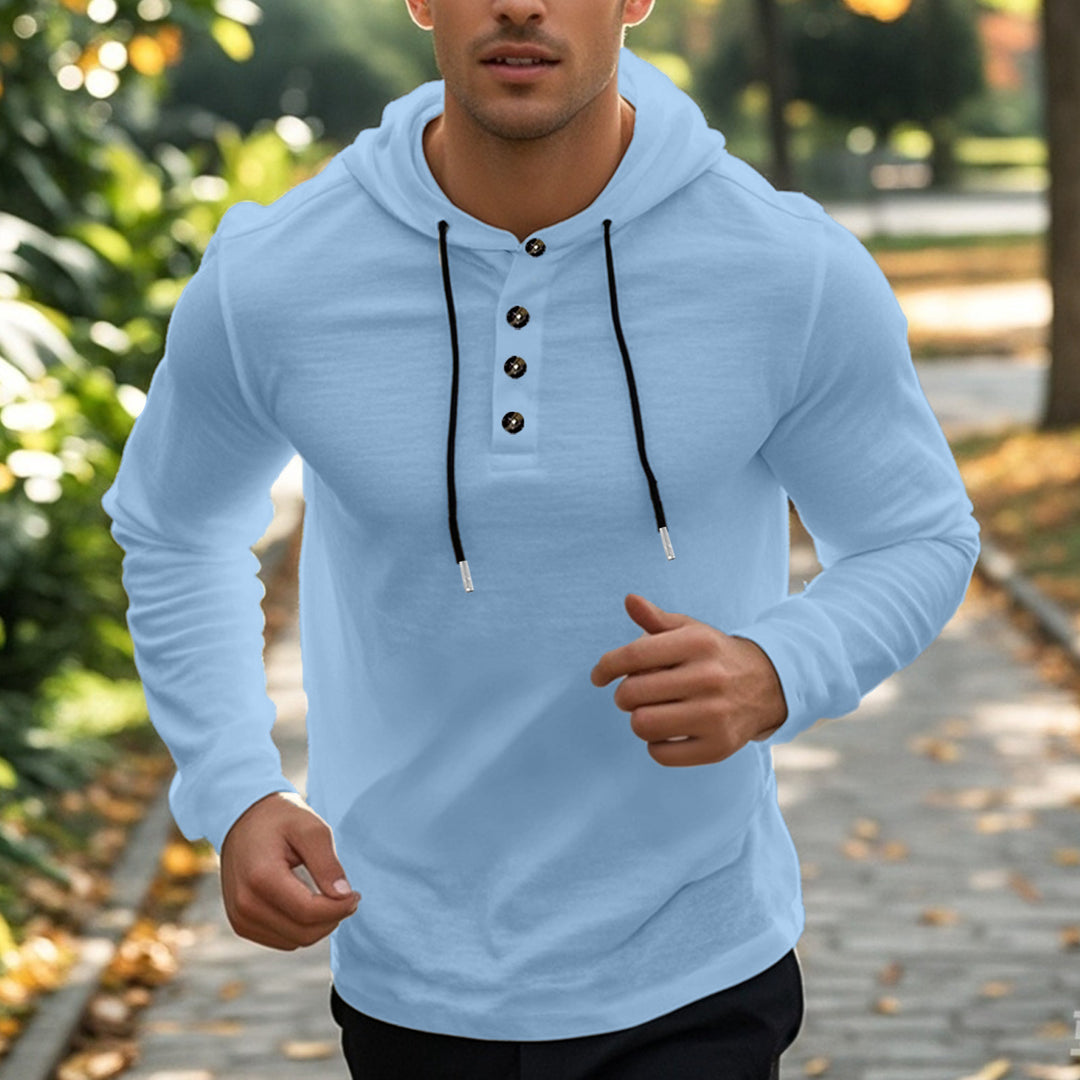 Herren Sportliches Kapuzenoberteil aus atmungsaktivem Material mit Knopfleiste Heidi-Mode