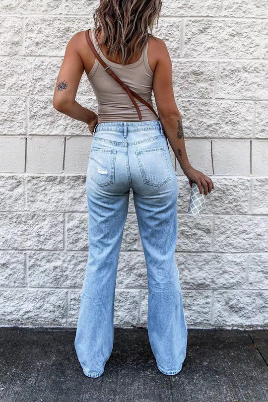Heidi-Mode | Damen High Waist Ripped Jeans mit Weitem Bein