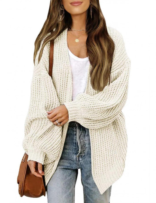 Damen lockerer Strickcardigan mit voluminösen Ärmeln und strukturiertem Design Heidi-Mode