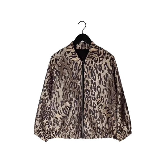 Damen modische Bomberjacke mit Leopardenmuster und elastischen Bündchen Heidi-Mode