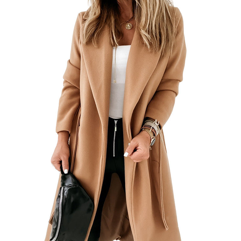 Damen Eleganter und gemütlicher Mantel mit Gürtel und Taschen Heidi-Mode