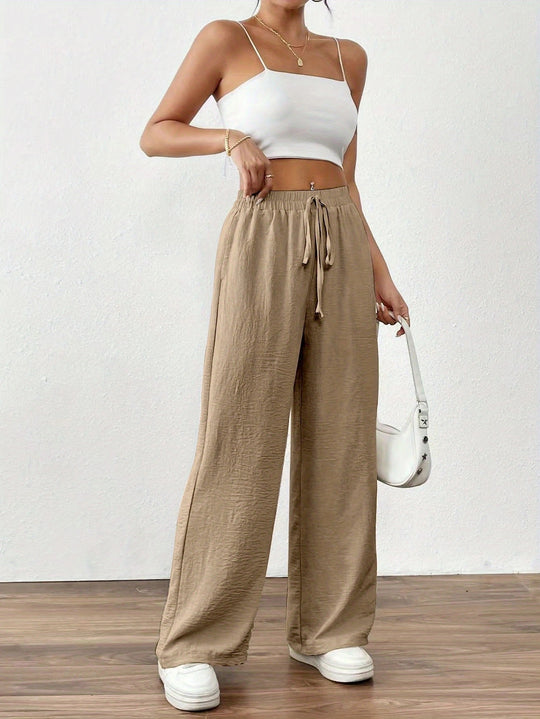 Damen Weit geschnittene Sommerhose mit elastischem Bund und Kordelzug Heidi-Mode