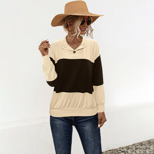 Damen Sportlicher Pullover mit modernem Farbblockdesign und funktionellem Knopf Heidi-Mode