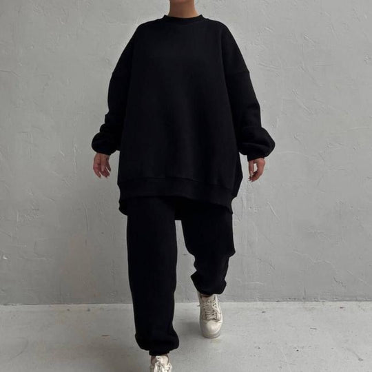 Damen Oversized Freizeit-Loungewear-Anzug mit hohem Kragen und elastischem Bund Heidi-Mode