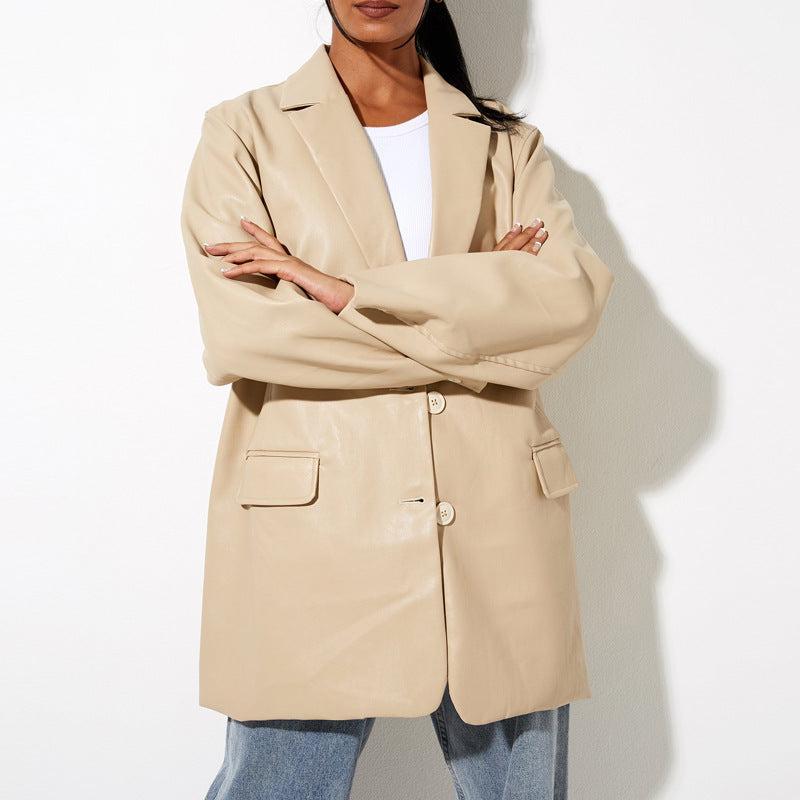 Damen modische Kunstlederjacke mit elegantem Schnitt Heidi-Mode