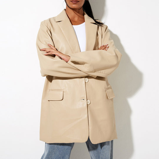 Damen modische Kunstlederjacke mit elegantem Schnitt Heidi-Mode