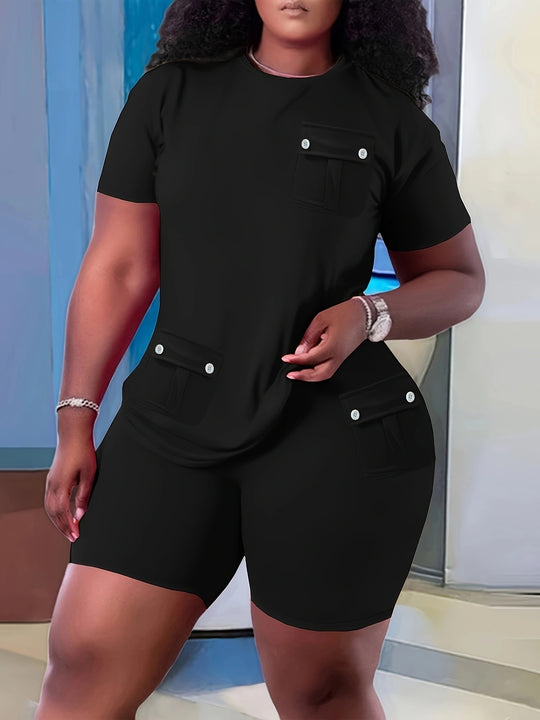 Damen Sportliches Kurzarm-Set mit praktischen Taschen Heidi-Mode