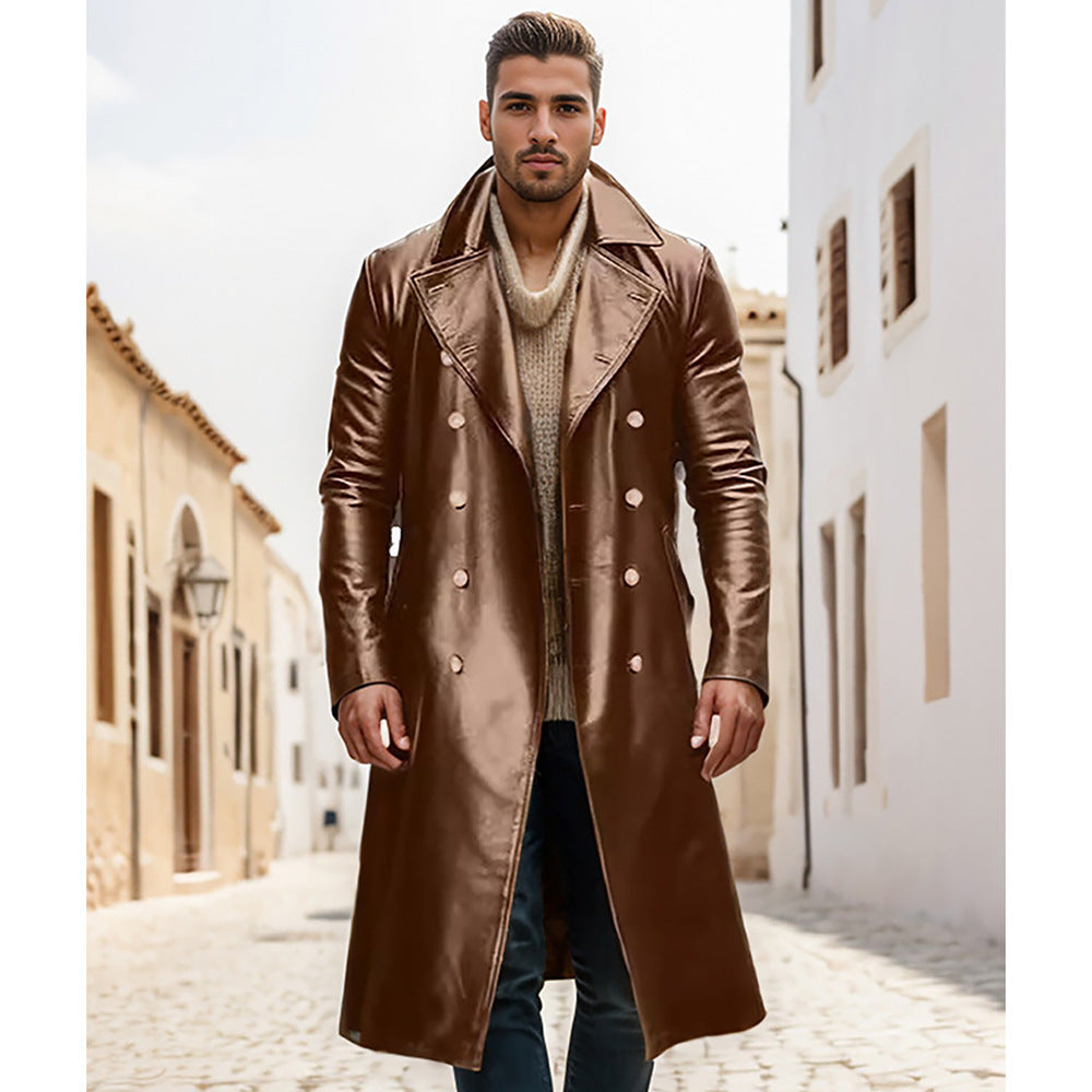 Herren Eleganter, glänzender Trenchcoat mit abnehmbarem Kragen Heidi-Mode