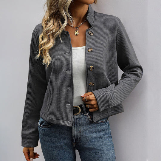 Damen lässige Kurzjacke mit Knopfdetail und strukturiertem Stoff Heidi-Mode