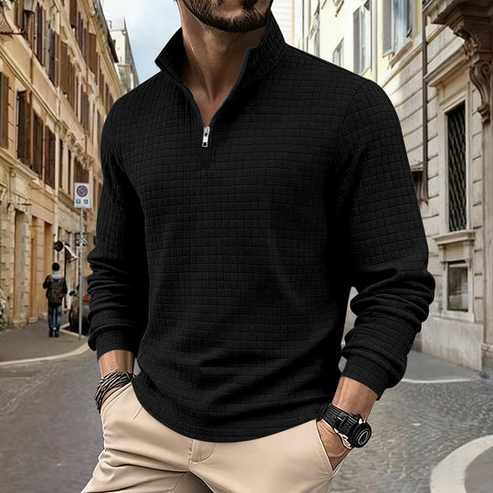 Herren funktionales Langarmshirt mit modernem Stehkragen und Reißverschluss Heidi-Mode
