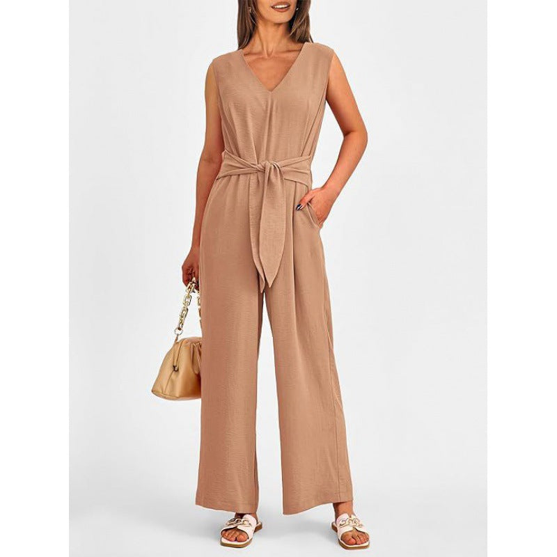 Damen Eleganter Jumpsuit mit taillierter Silhouette und V-Ausschnitt Heidi-Mode