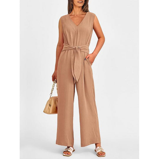 Damen Eleganter Jumpsuit mit taillierter Silhouette und V-Ausschnitt Heidi-Mode
