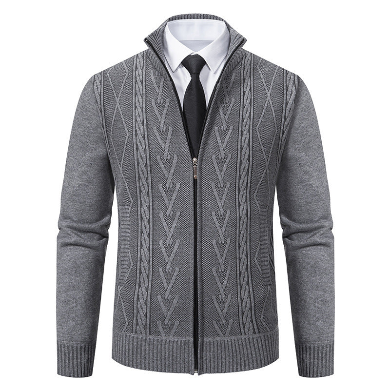 Herren Strickjacke mit Zopfmuster und durchgehendem Reißverschluss Heidi-Mode