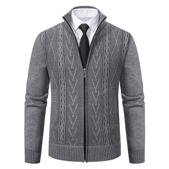 Herren Strickjacke mit Zopfmuster und durchgehendem Reißverschluss Heidi-Mode