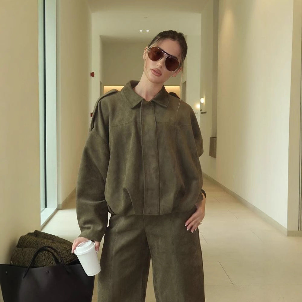 Damen oversized Kunstlederjacke mit elastischem Bund Heidi-Mode