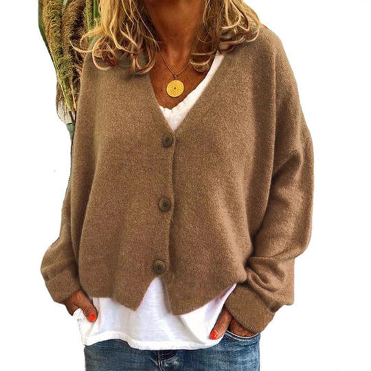 Damen kuschelige Strickjacke mit Knöpfen und modernem Schnitt Heidi-Mode