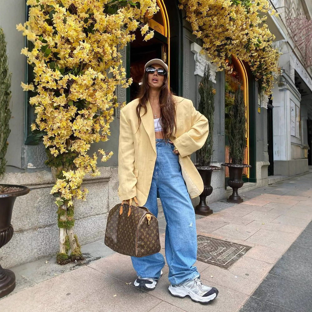 Damen Oversized Blazer aus hochwertigem Leinen Heidi-Mode