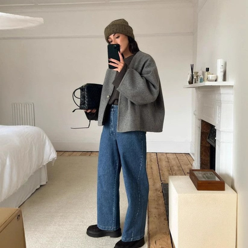 Damen modische Wolljacke im Boxy-Schnitt Heidi-Mode