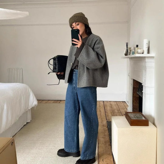 Damen modische Wolljacke im Boxy-Schnitt Heidi-Mode