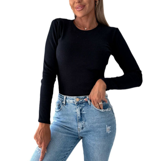 Damen Langarm-Shirt mit strukturierter Oberfläche und figurbetonter Passform Heidi-Mode
