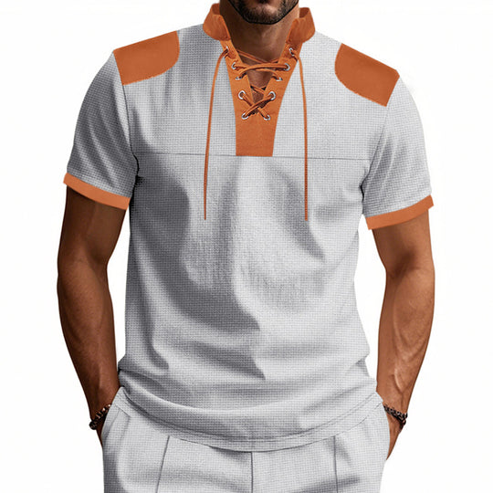 Herren Kurzarm-Hemd mit modernem Schnürdesign und komfortabler Passform Heidi-Mode