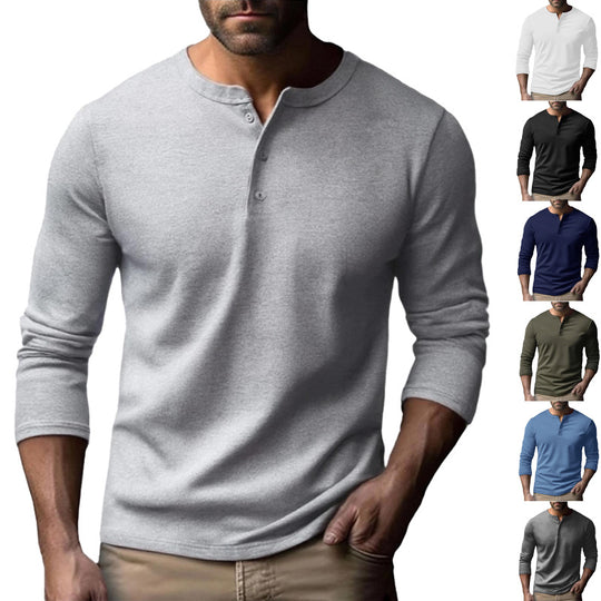 Herren Langarm-Henley-Shirt aus atmungsaktivem Baumwollmix Heidi-Mode