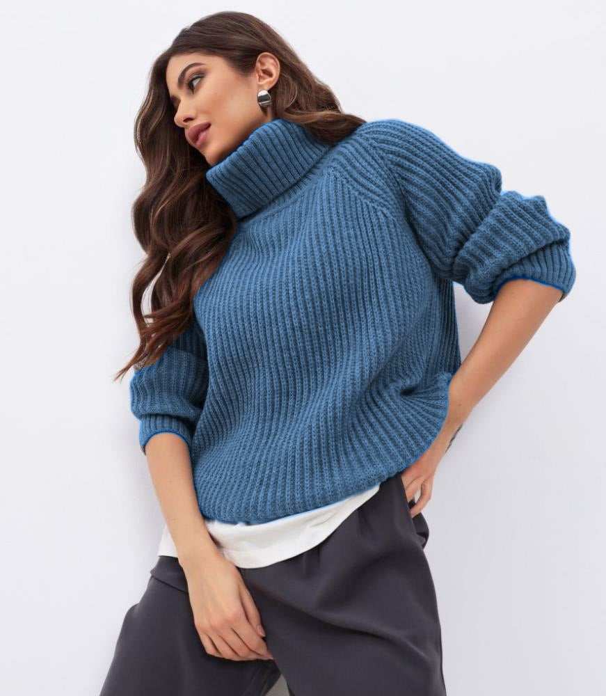 Damen Strickpullover mit hohem Kragen und Wabenstruktur Heidi-Mode
