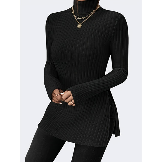 Damen Modischer Rollkragenpullover mit angesagter Rippstruktur Heidi-Mode