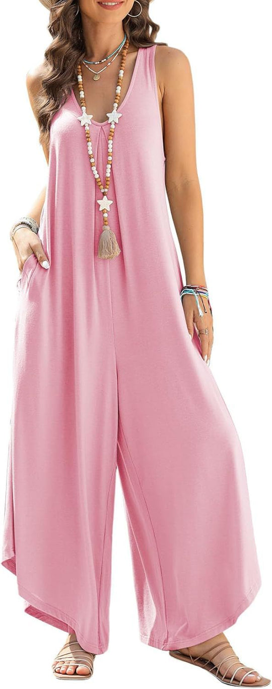 Damen luftiger Jumpsuit mit weitem Bein und praktischen Taschen Heidi-Mode