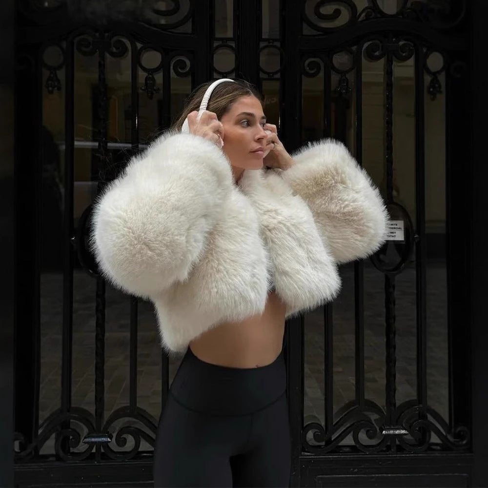 Damen Flauschige Kurzjacke mit voluminösen Ärmeln Heidi-Mode