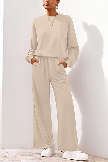 Damen Komfortabler Sweatsuit mit weitem Bein und lässigem Schnitt Heidi-Mode