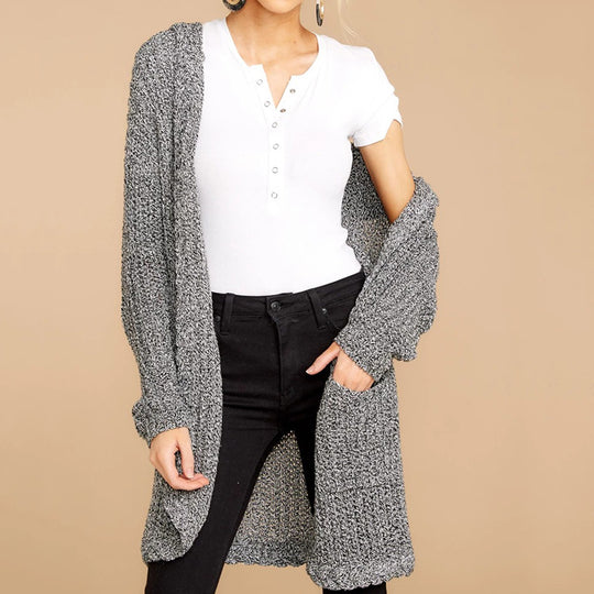 Damen kuschelige Strickjacke mit offener Front und Kapuze Heidi-Mode