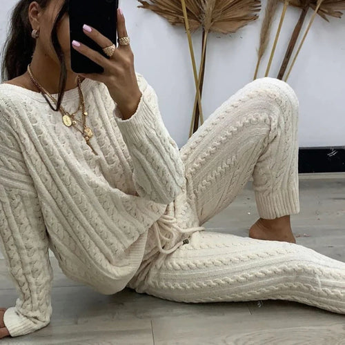 Damen modisches Cropped Strickoberteil mit Flared Pants Heidi-Mode