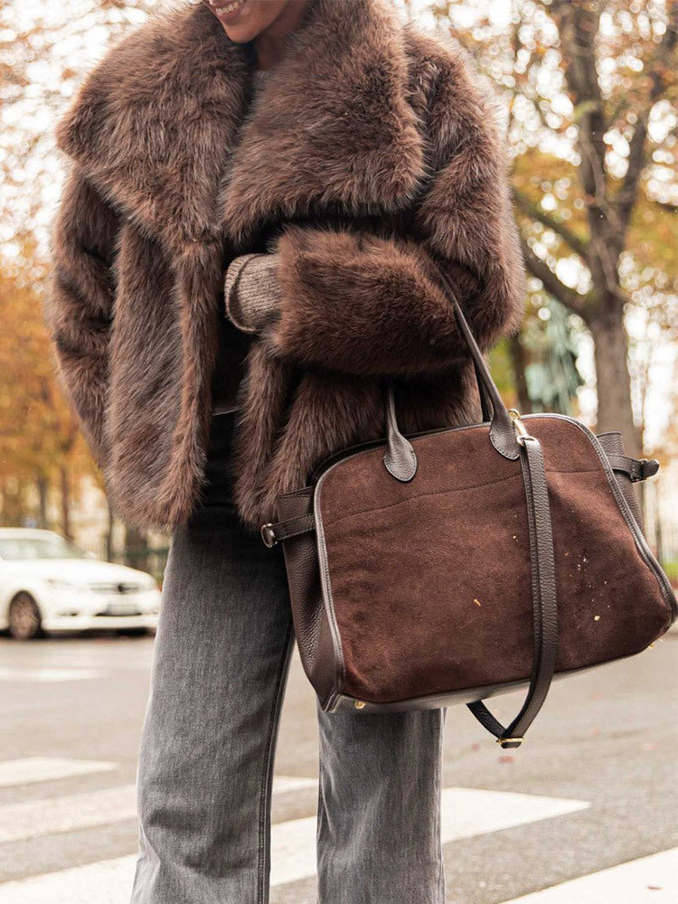 Damen Luxuriöse Kunstfelljacke mit voluminösen Ärmeln und breitem Revers Heidi-Mode