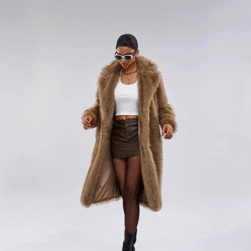 Damen Eleganter Pelzmantel mit großen Taschen Heidi-Mode