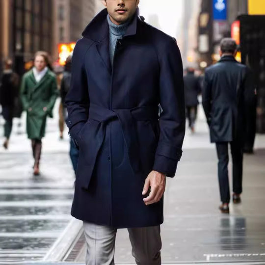 Herren Eleganter Woll-Trenchcoat Heidi-Mode